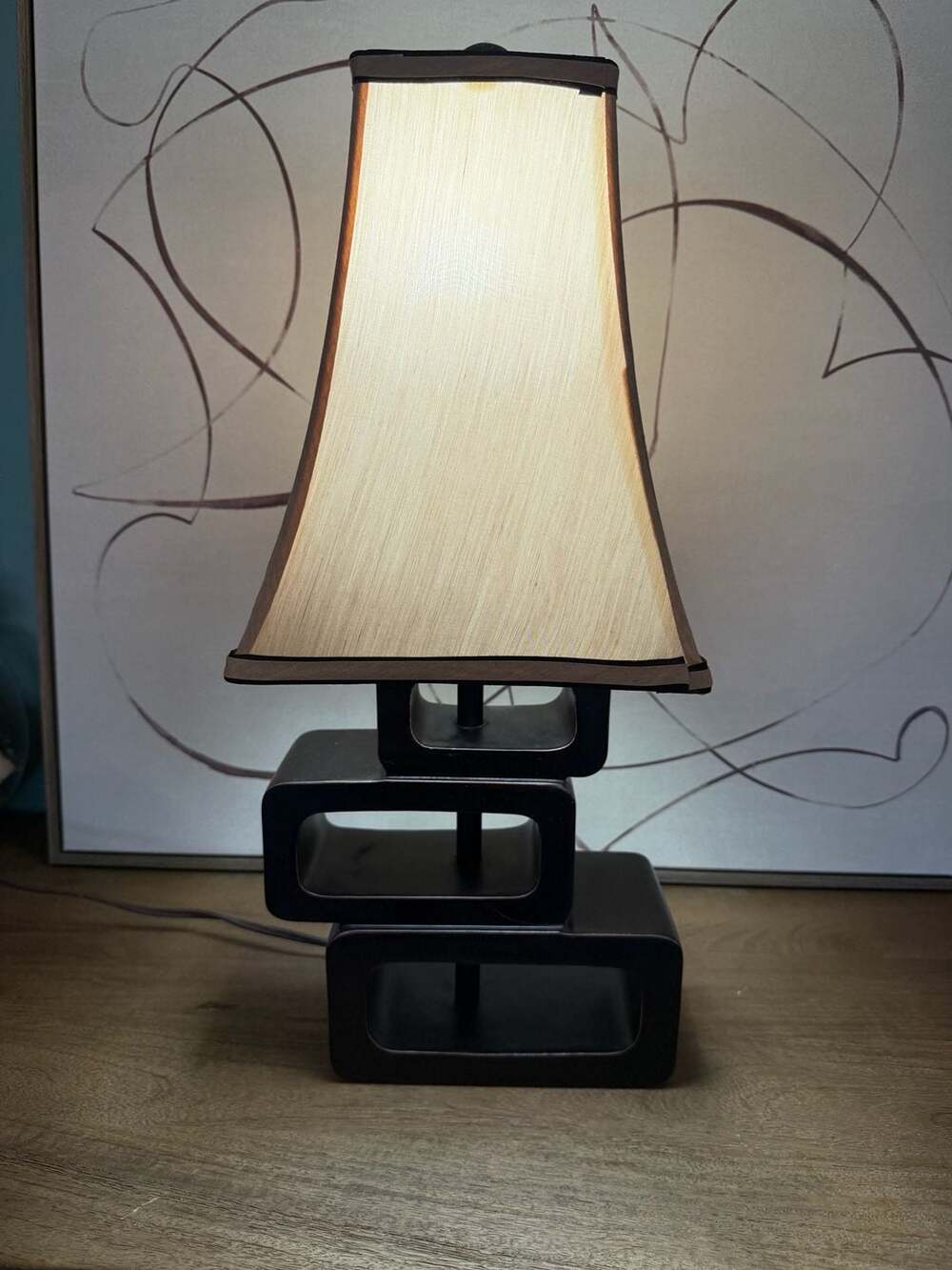 Stacked Block Mid Century Modern Table Lamp Black Wood